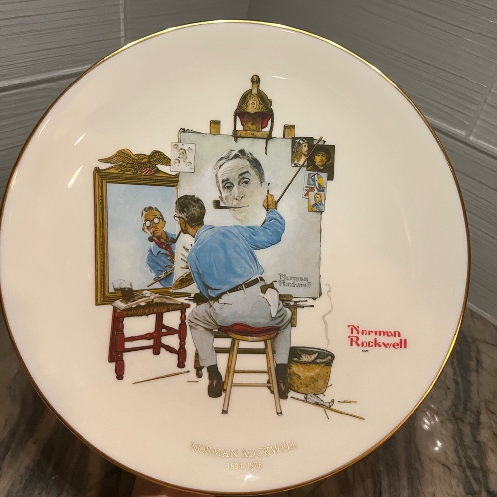 Norman Rockwell 1894-1978 Triple Self Portrait Gorham Collector Plate, 10 3/4"
